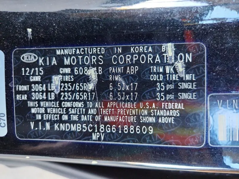 2016 KIA SEDONA LX  