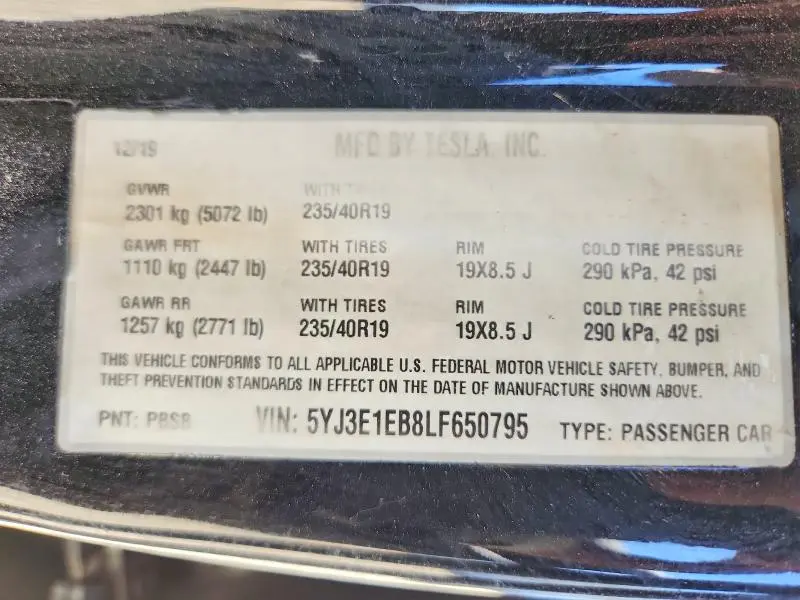 2020 TESLA MODEL 3   