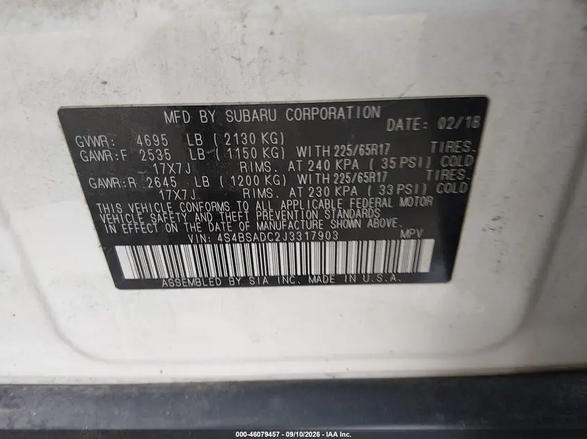 2018 SUBARU OUTBACK 2.5I PREMIUM
