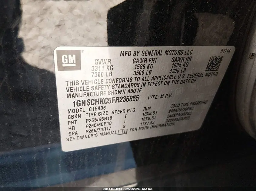 2015 CHEVROLET SUBURBAN 1500 LS