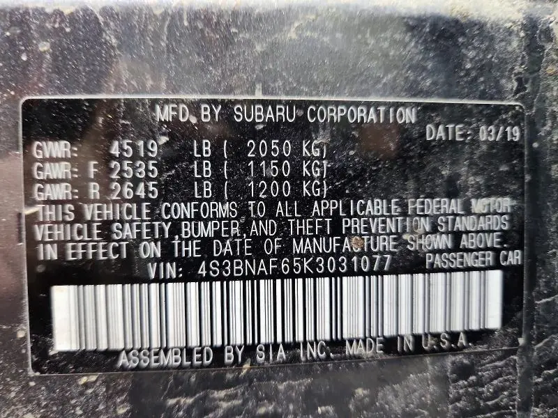 2019 SUBARU LEGACY 2.5I PREMIUM  