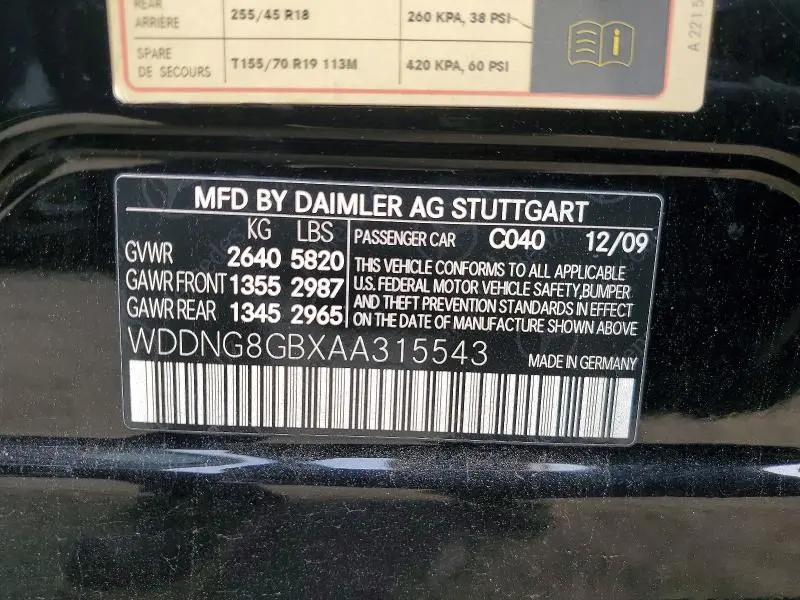 2010 MERCEDES-BENZ S 550 4MATIC  