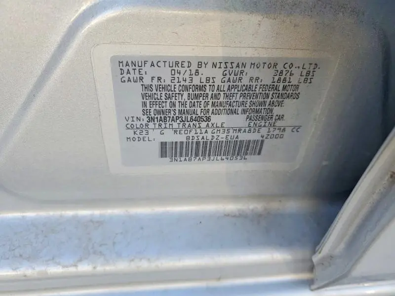 2018 NISSAN SENTRA S  