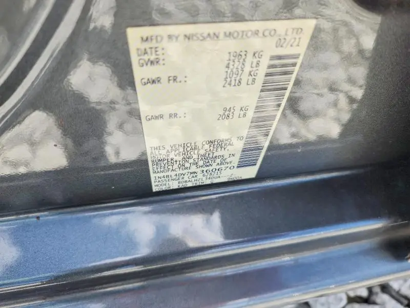2021 NISSAN ALTIMA SV  