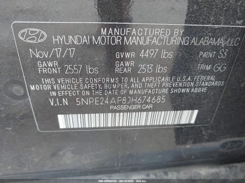 2018 HYUNDAI SONATA SE