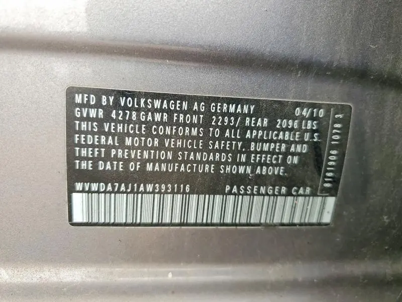2010 VOLKSWAGEN GOLF   