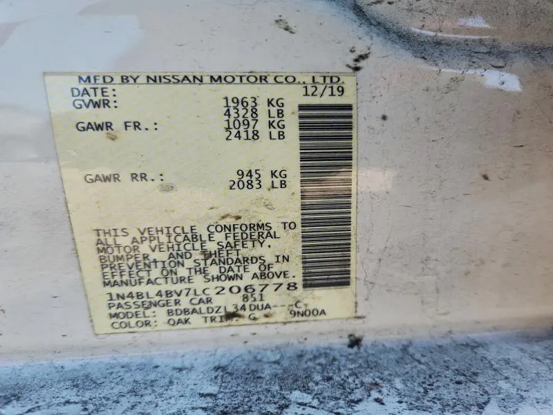 2020 NISSAN ALTIMA S  