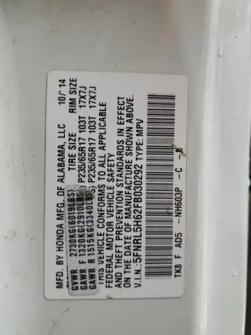 2015 HONDA ODYSSEY EXL  