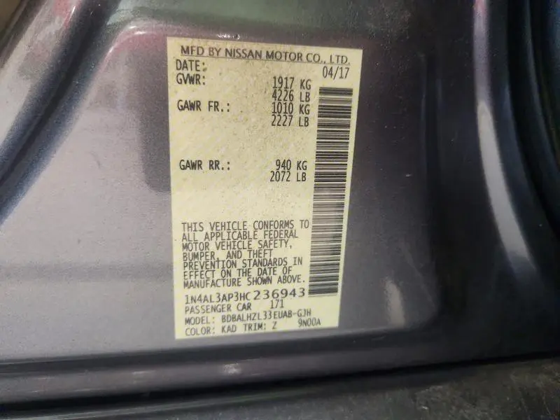 2017 NISSAN ALTIMA 2.5 SR  