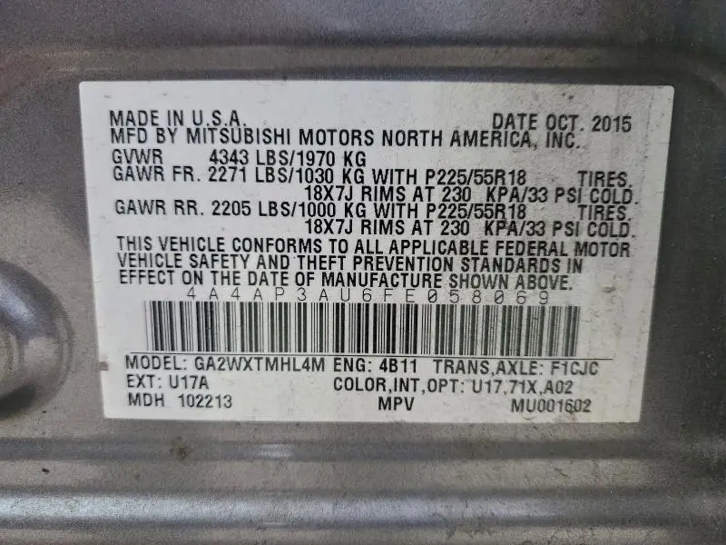 2015 MITSUBISHI OUTLANDER SPORT ES  