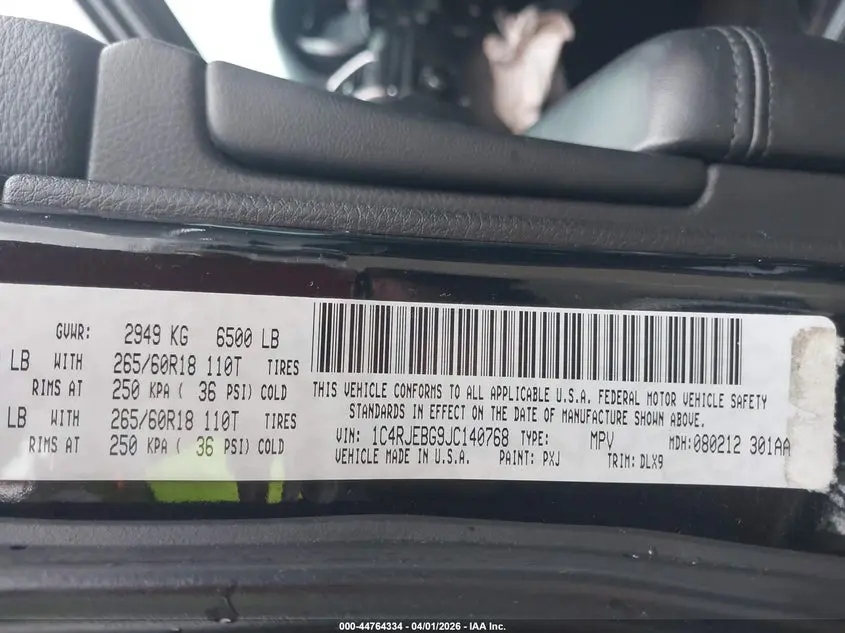2018 JEEP GRAND CHEROKEE LIMITED 4X2