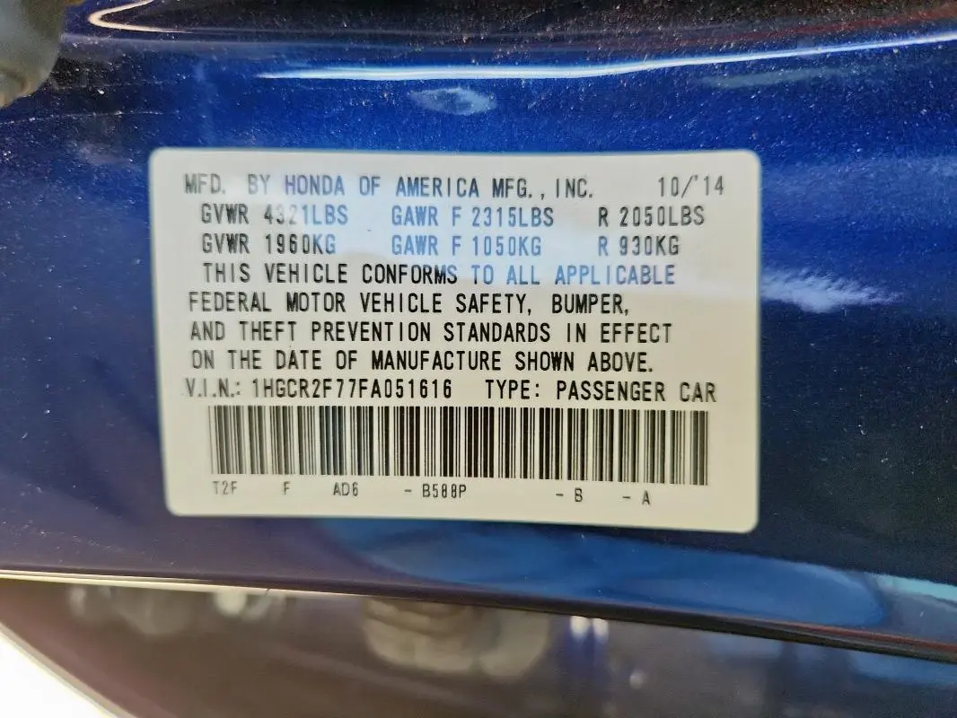 2015 HONDA ACCORD EX  