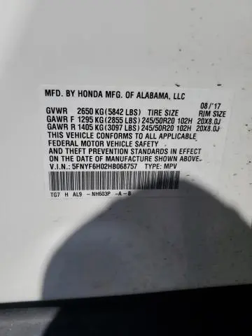 2017 HONDA PILOT ELITE  