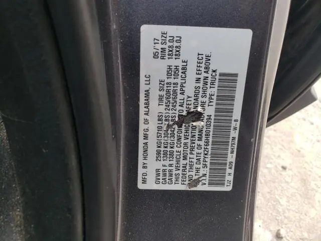 2017 HONDA RIDGELINE RTL  