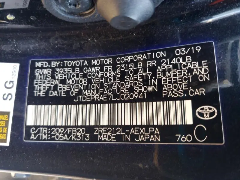 2020 TOYOTA COROLLA LE  