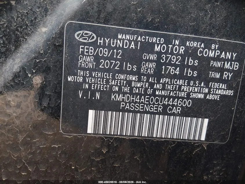 2012 HYUNDAI ELANTRA LIMITED (ULSAN PLANT)