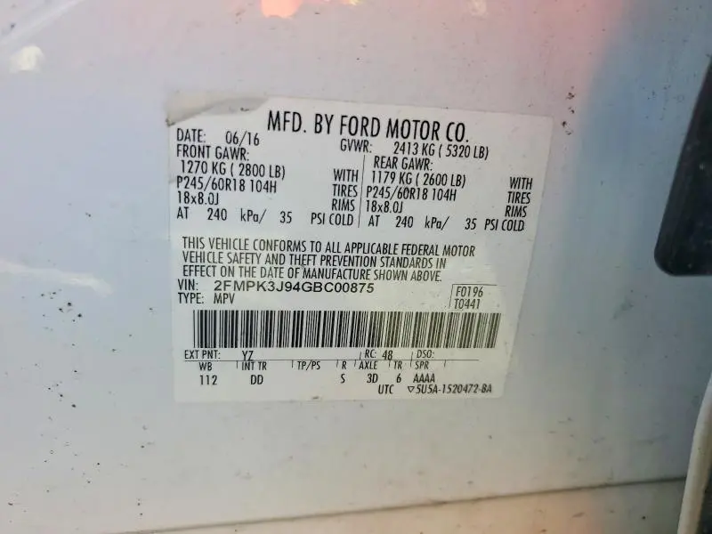 2016 FORD EDGE SEL  