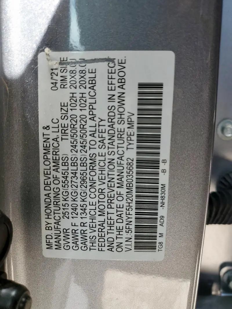 2021 HONDA PILOT SE  