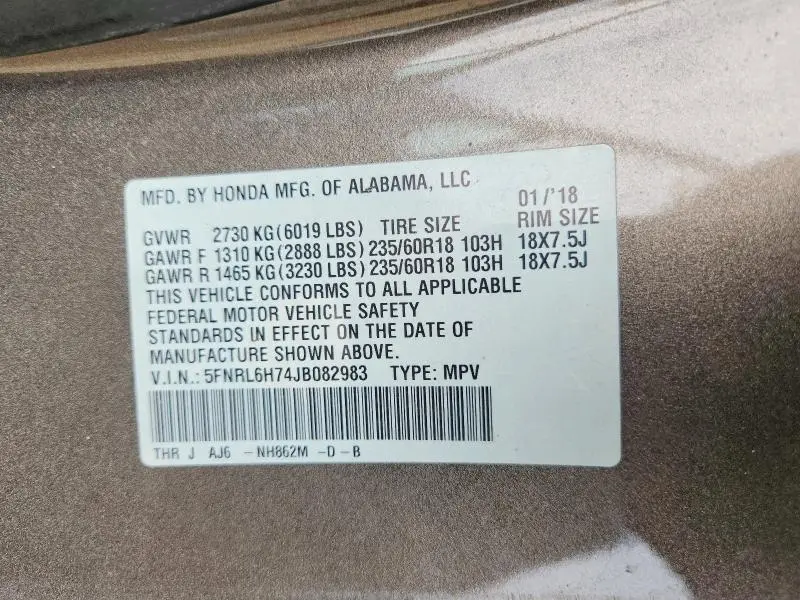 2018 HONDA ODYSSEY EXL  