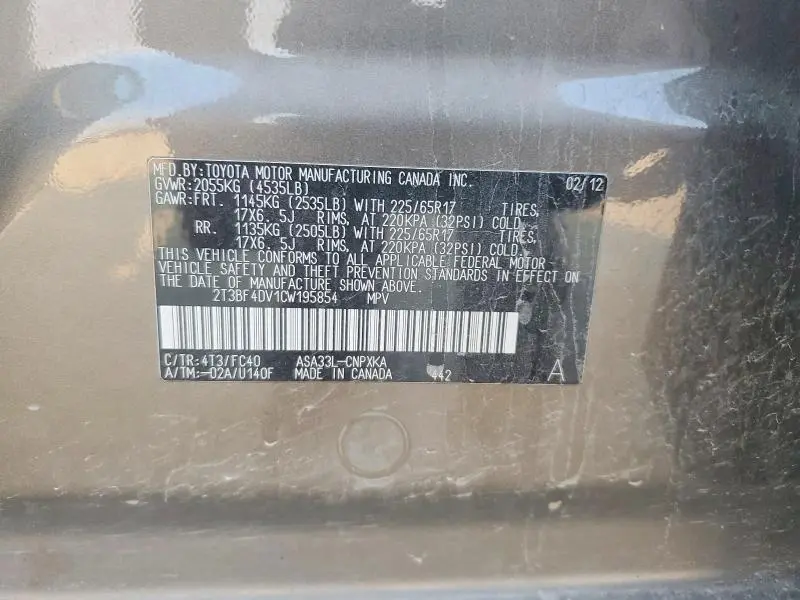 2012 TOYOTA RAV4 BASE  