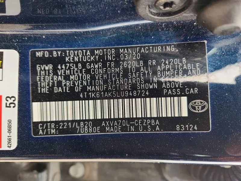 2020 TOYOTA CAMRY XSE  