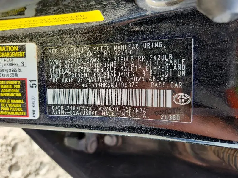 2019 TOYOTA CAMRY L/LE   
