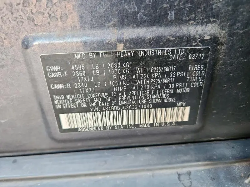 2012 SUBARU OUTBACK 2.5I LIMITED  