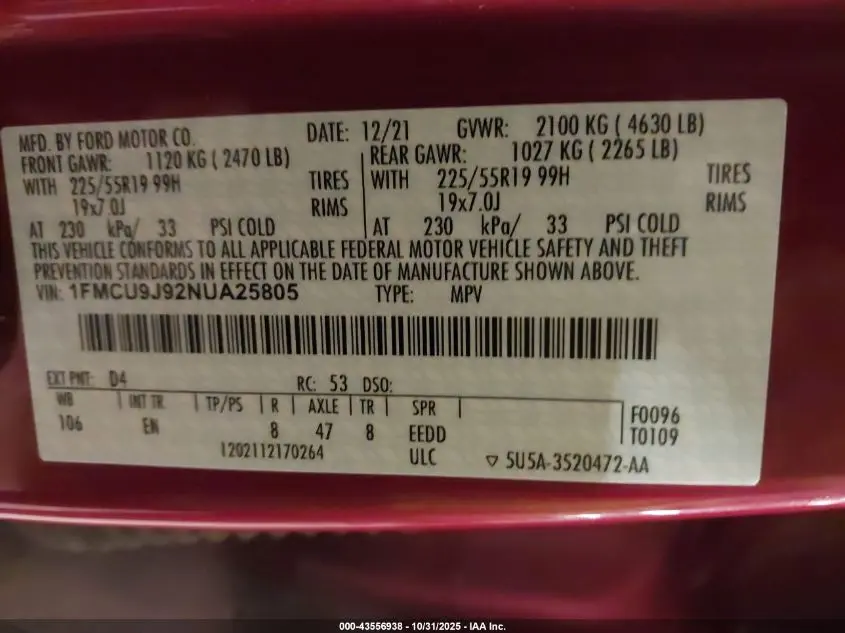 2022 FORD ESCAPE TITANIUM