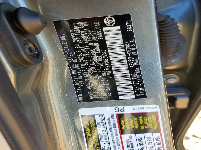 2012 TOYOTA CAMRY LE  