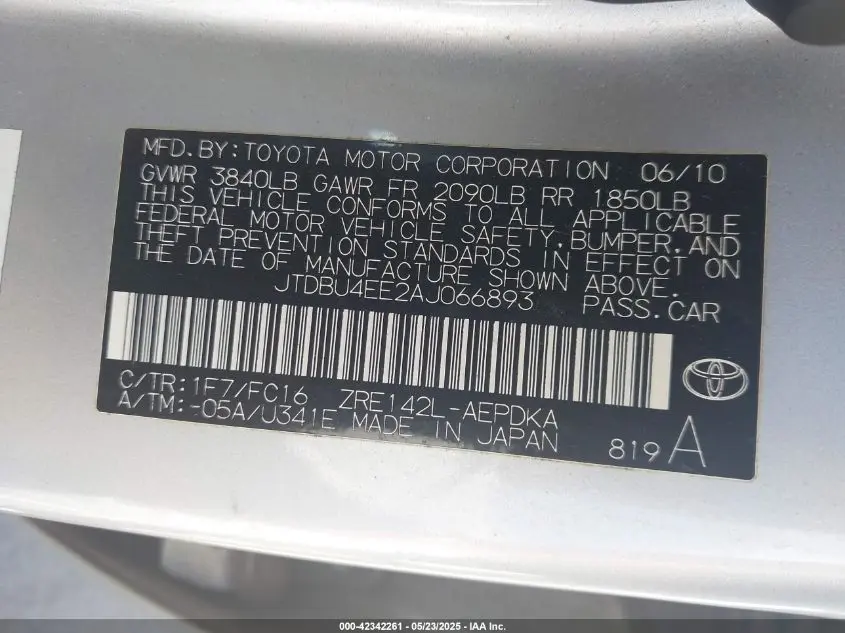 2010 TOYOTA COROLLA LE/S/XLE