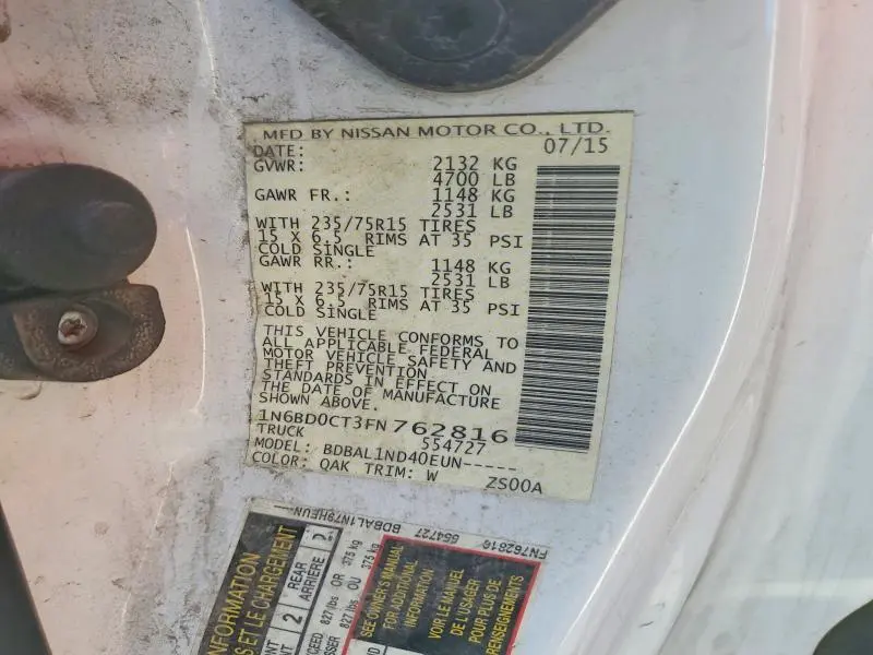 2015 NISSAN FRONTIER S  