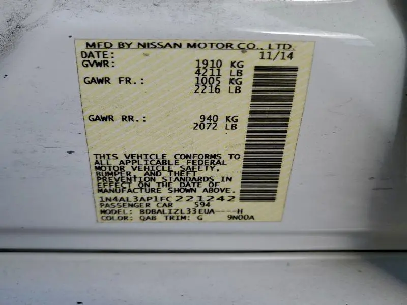 2015 NISSAN ALTIMA 2.5  