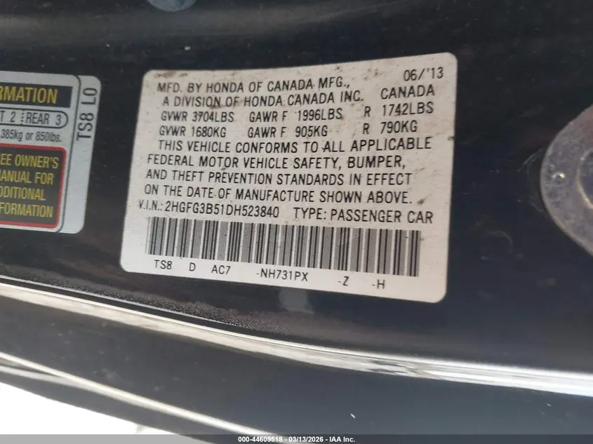 2013 HONDA CIVIC LX