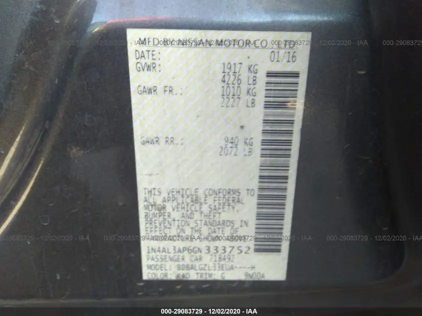 2016 NISSAN ALTIMA 2.5 S