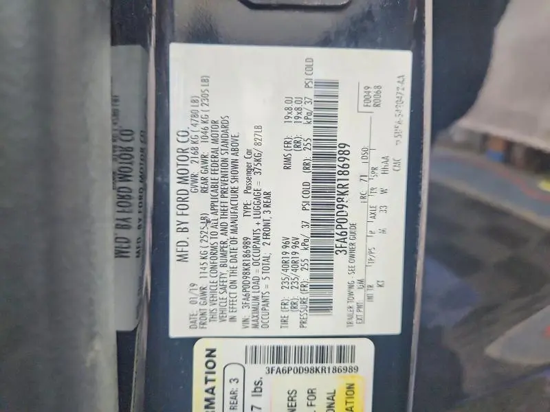 2019 FORD FUSION TITANIUM  
