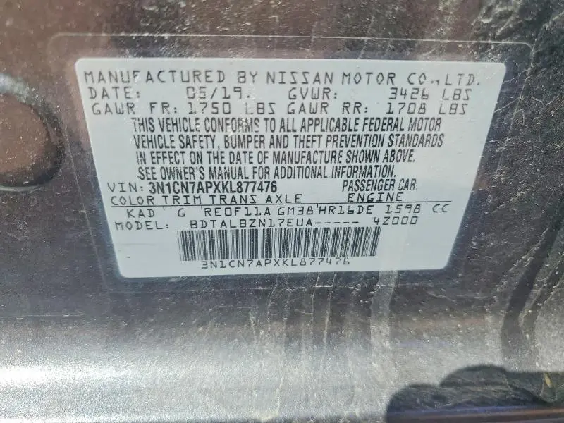 2019 NISSAN VERSA SV  