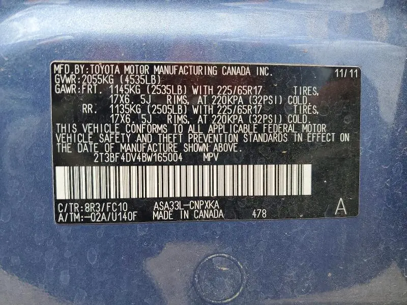 2011 TOYOTA RAV4 BASE  
