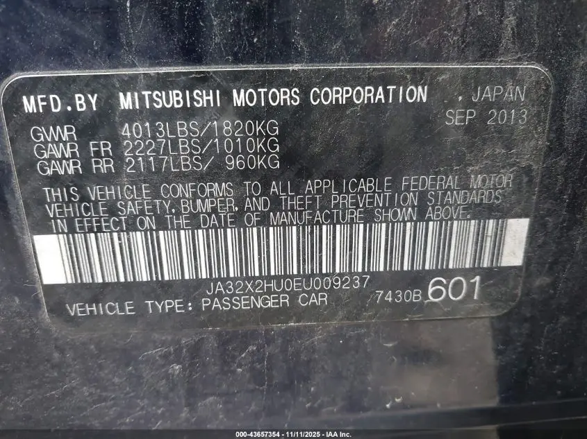 2014 MITSUBISHI LANCER SPORTBACK ES