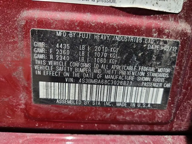 2012 SUBARU LEGACY 2.5I  