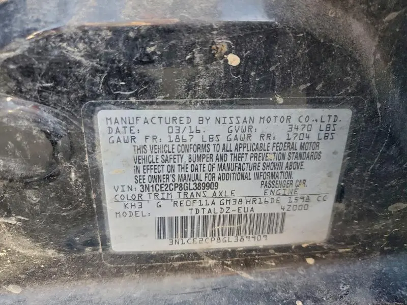 2016 NISSAN VERSA NOTE S  