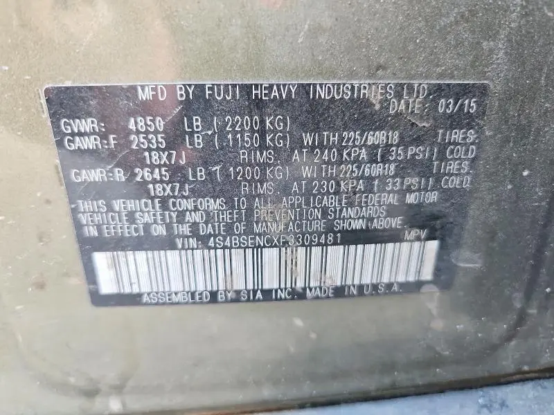 2015 SUBARU OUTBACK 3.6R LIMITED  