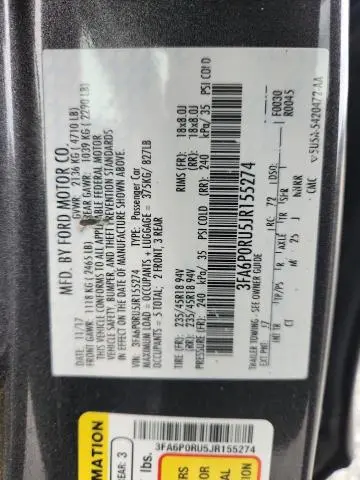 2018 FORD FUSION TITANIUM/PLATINUM HEV  