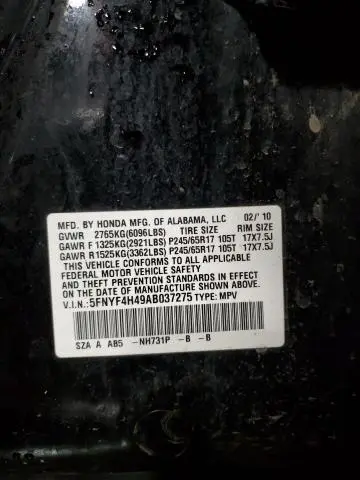 2010 HONDA PILOT EX  