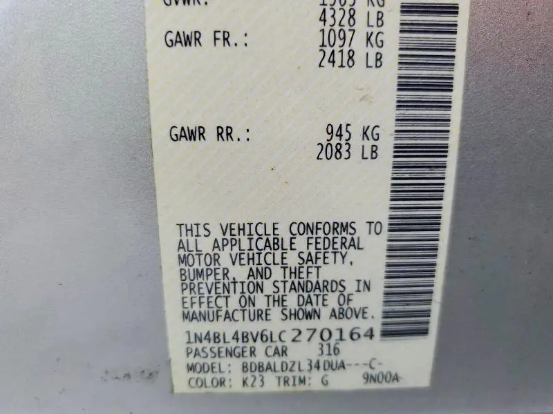 2020 NISSAN ALTIMA 2.5 S  