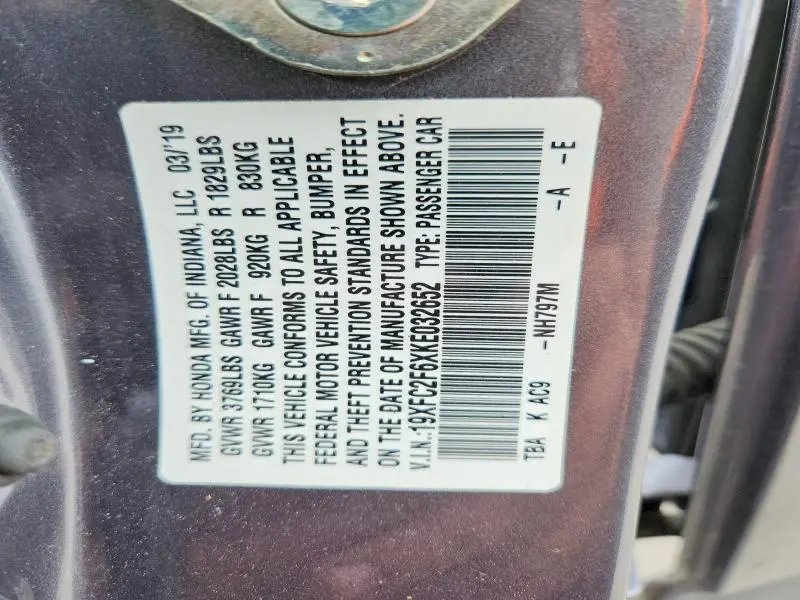 2019 HONDA CIVIC LX  