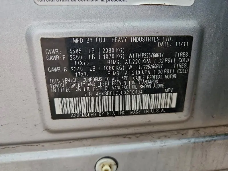 2012 SUBARU OUTBACK 2.5I LIMITED  