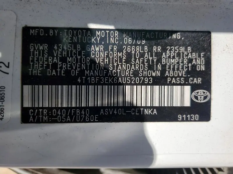 2010 TOYOTA CAMRY LE  