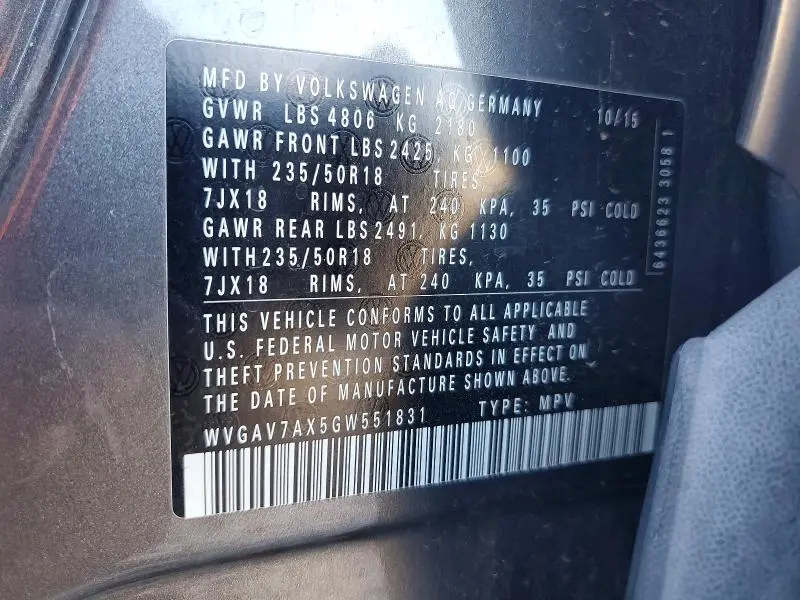 2016 VOLKSWAGEN TIGUAN S  