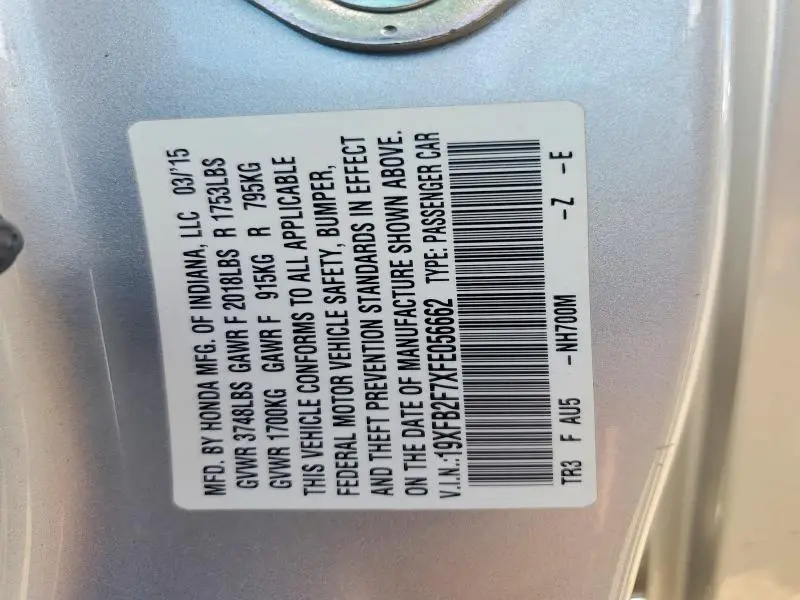 2015 HONDA CIVIC SE  