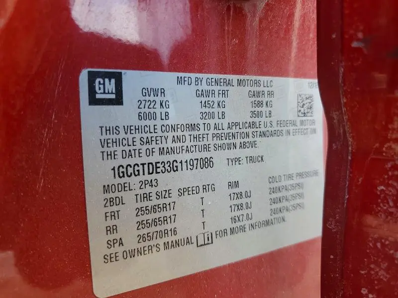 2016 CHEVROLET COLORADO Z71  